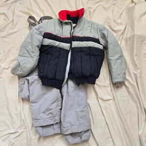 Vtg Roffe Ski Wear Size Vintage L Gray Blue Red Jacket and Bib Made in USA